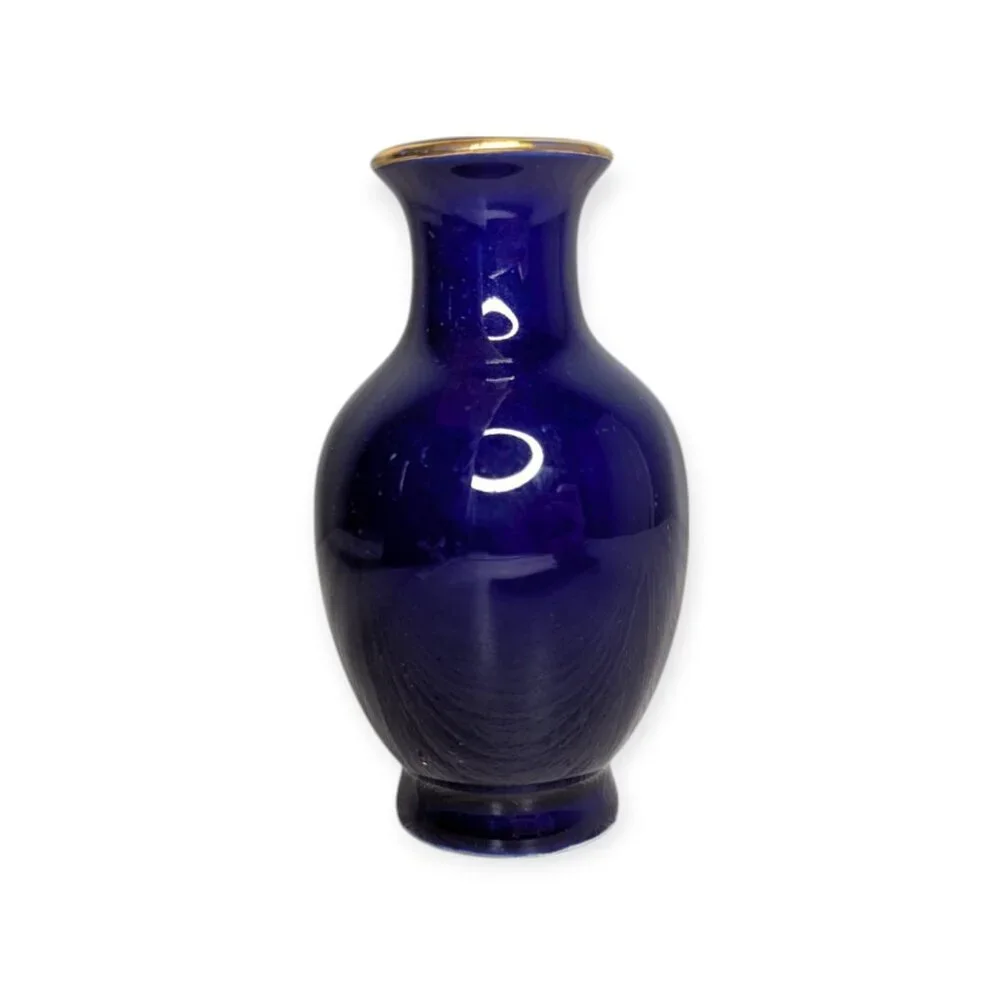Vintage Blue Floral & Bird Glazed Porcelain Made in Japan Small Bud Vase
